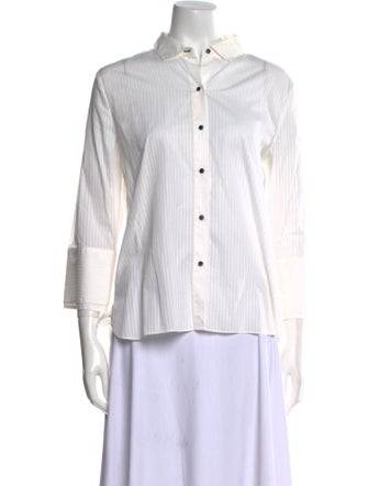 Halston Striped Three-Quarter Sleeve Button-Up Top