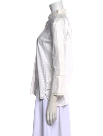 Halston Striped Three-Quarter Sleeve Button-Up Top