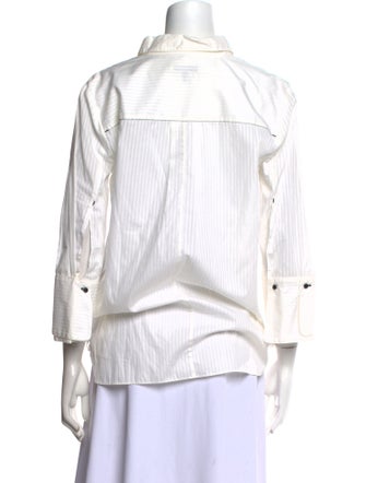 Halston Striped Three-Quarter Sleeve Button-Up Top
