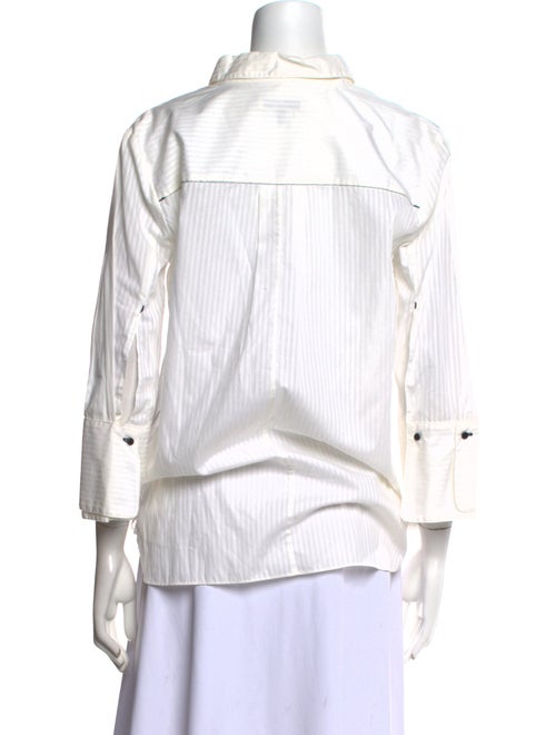 Halston Striped Three-Quarter Sleeve Button-Up Top