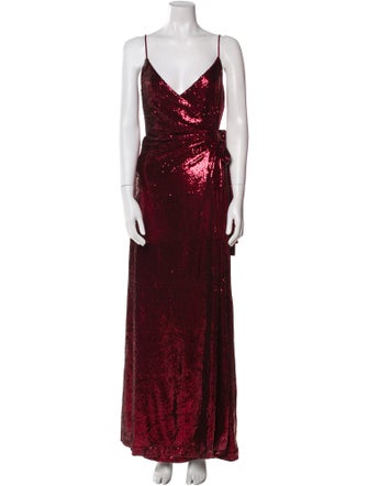 Halston V-Neck Long Dress