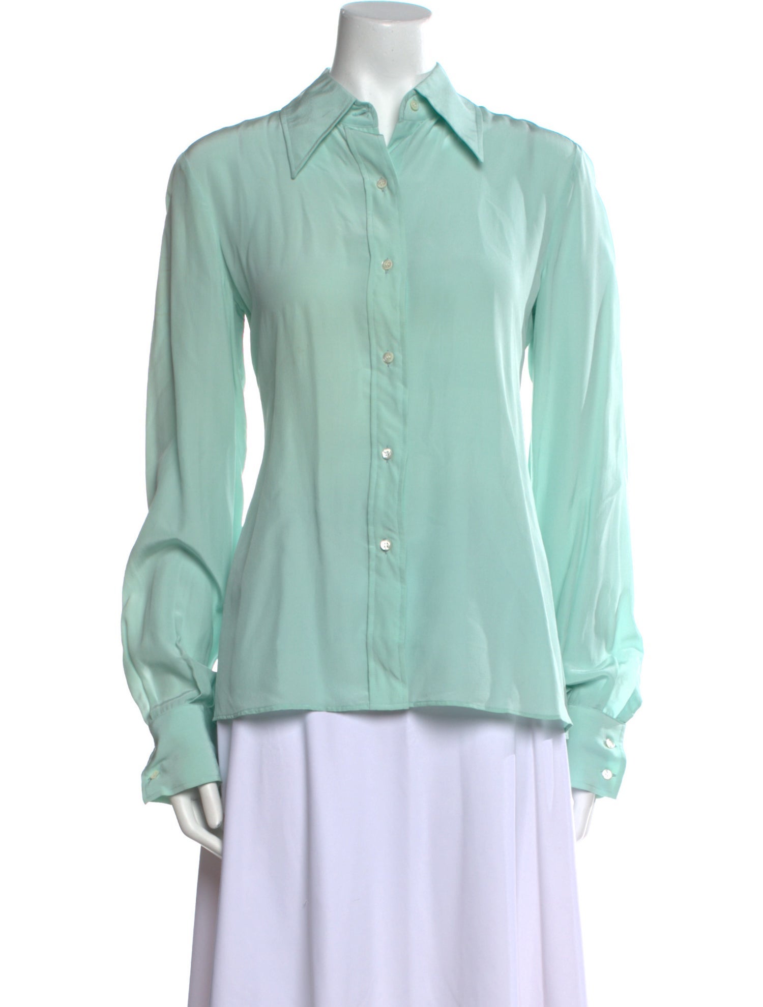 Halston Silk Long Sleeve Button-Up Top