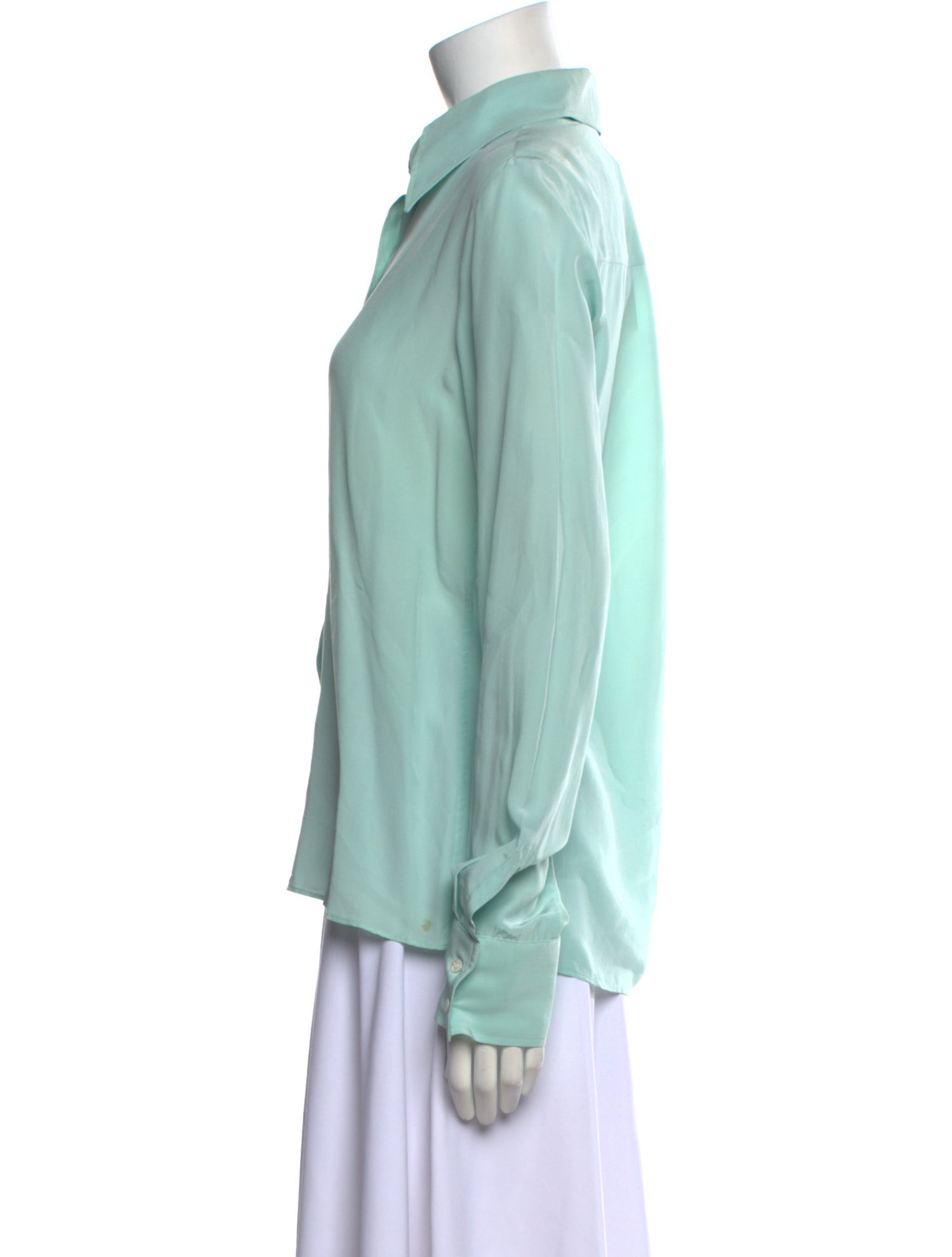 Halston Silk Long Sleeve Button-Up Top