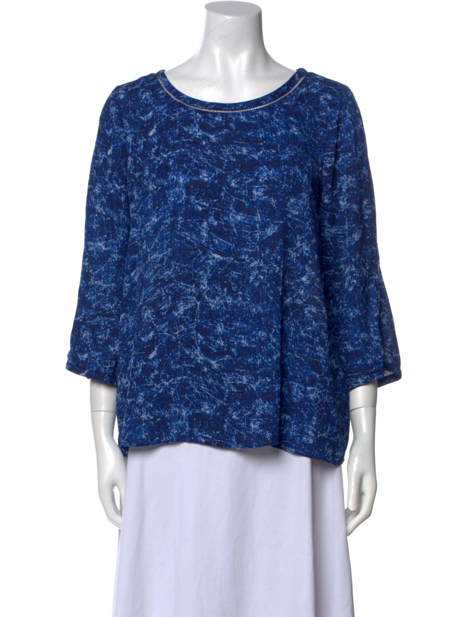 Halston Printed Bateau Neckline Blouse