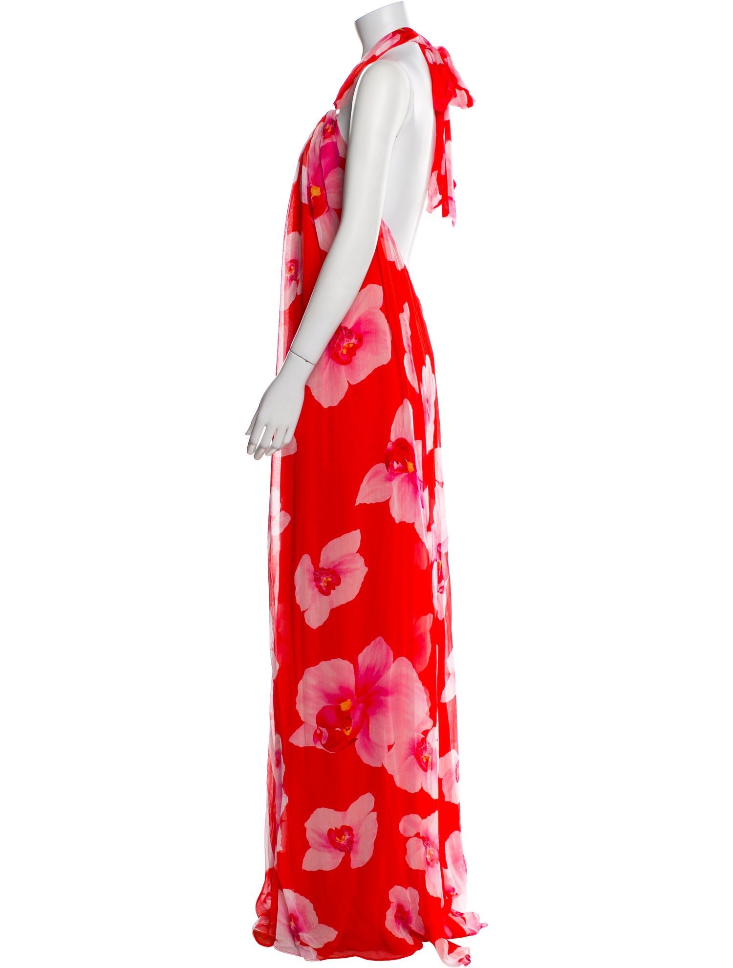 Halston Floral Print Long Dress