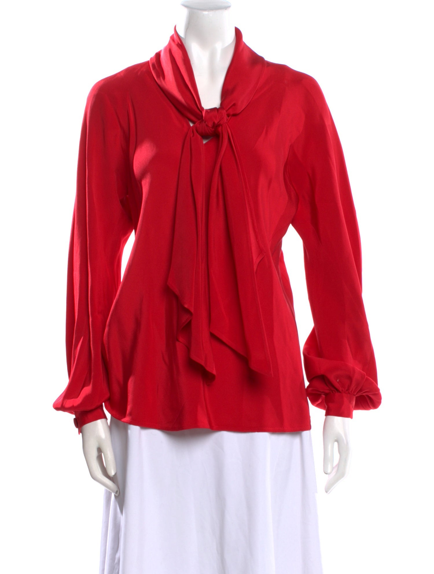 Halston Tie Neck Long Sleeve Blouse