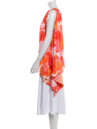 Halston Floral Print One-Shoulder Blouse