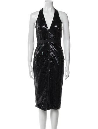 Halston V-Neck Midi Length Dress