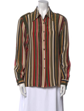 Halston Silk Striped Button-Up Top