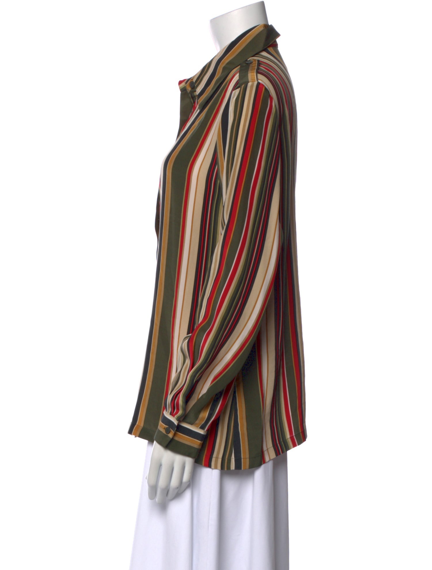 Halston Silk Striped Button-Up Top