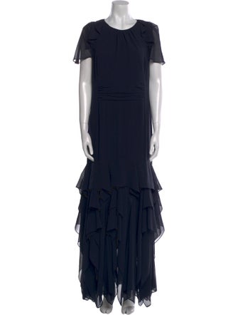 Halston Crew Neck Long Dress