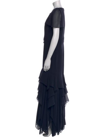 Halston Crew Neck Long Dress