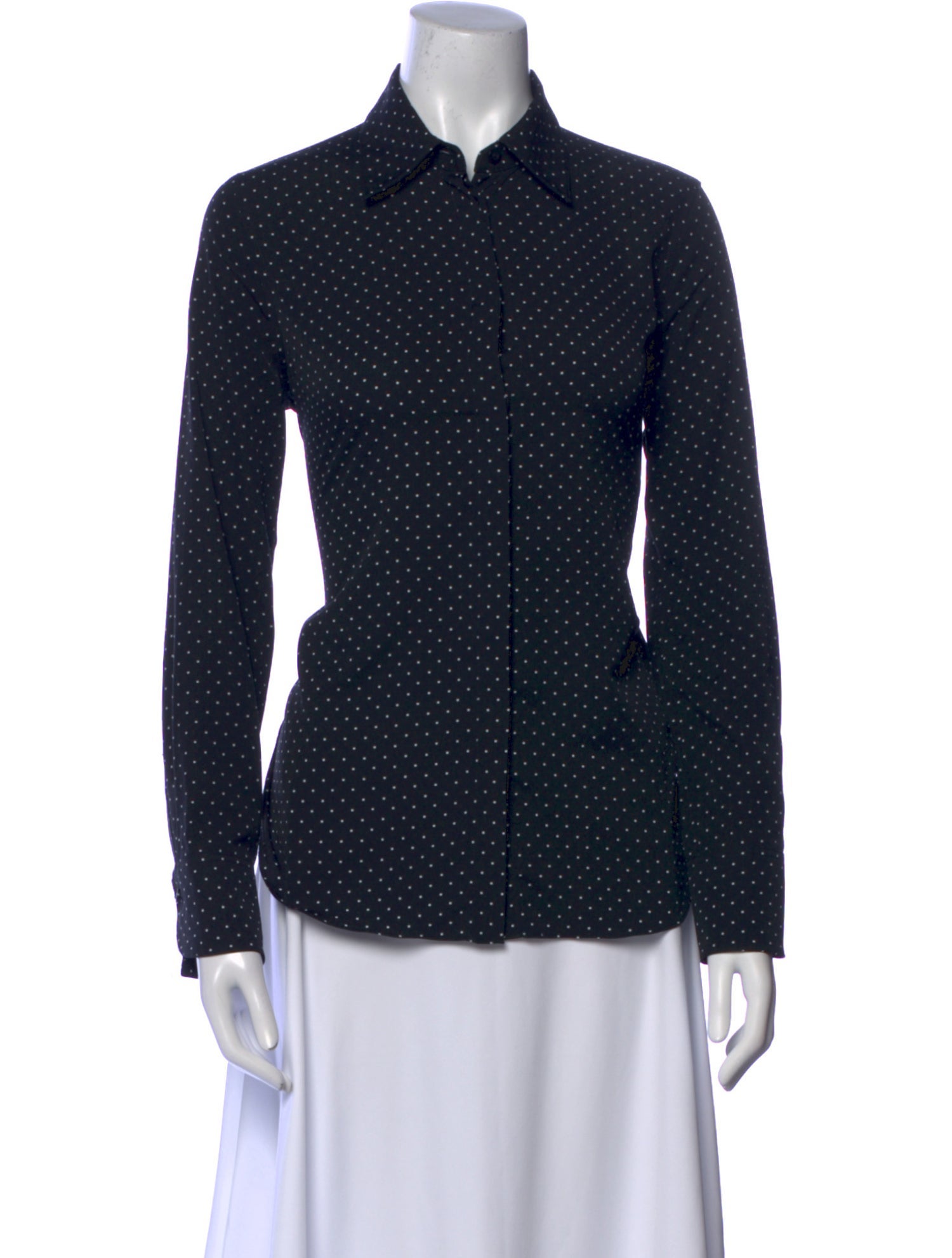 Halston Polka Dot Print Long Sleeve Button-Up Top