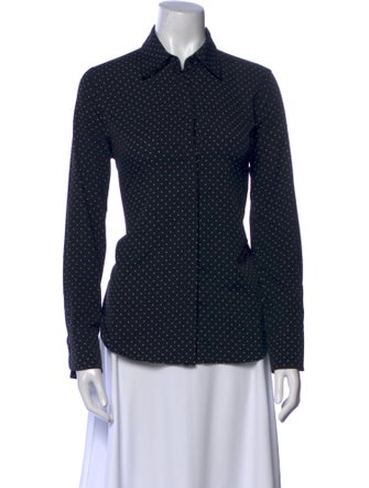 Halston Polka Dot Print Long Sleeve Button-Up Top