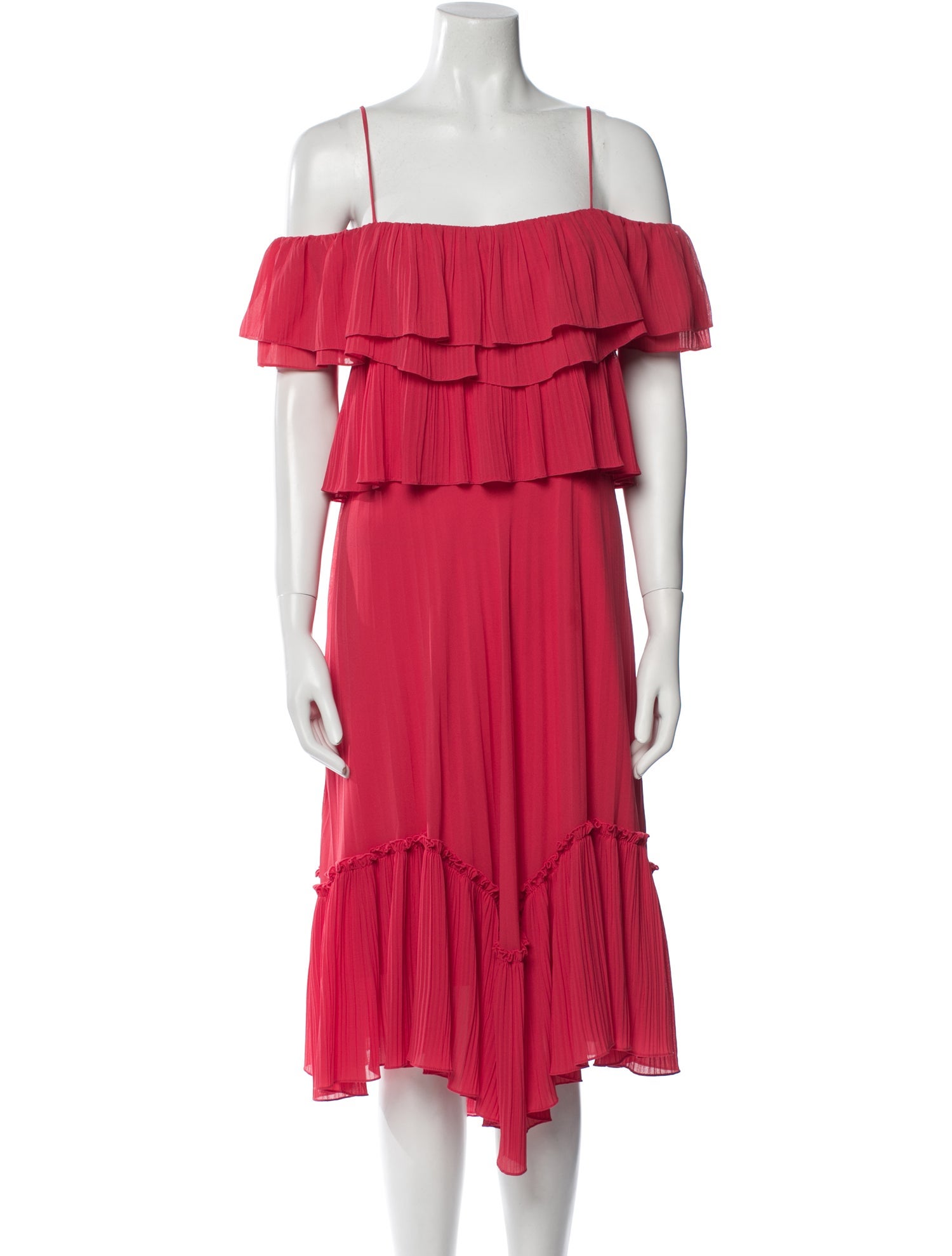 Halston Off-The-Shoulder Midi Length Dress