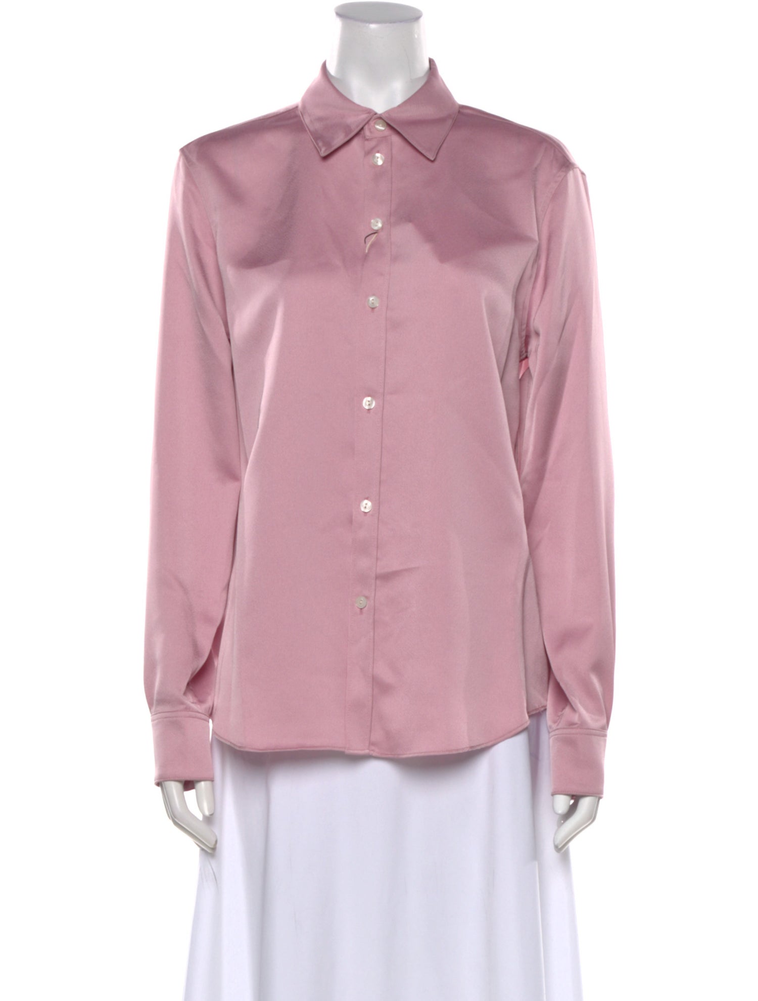 Halston Satin Long Sleeve Button-Up Top