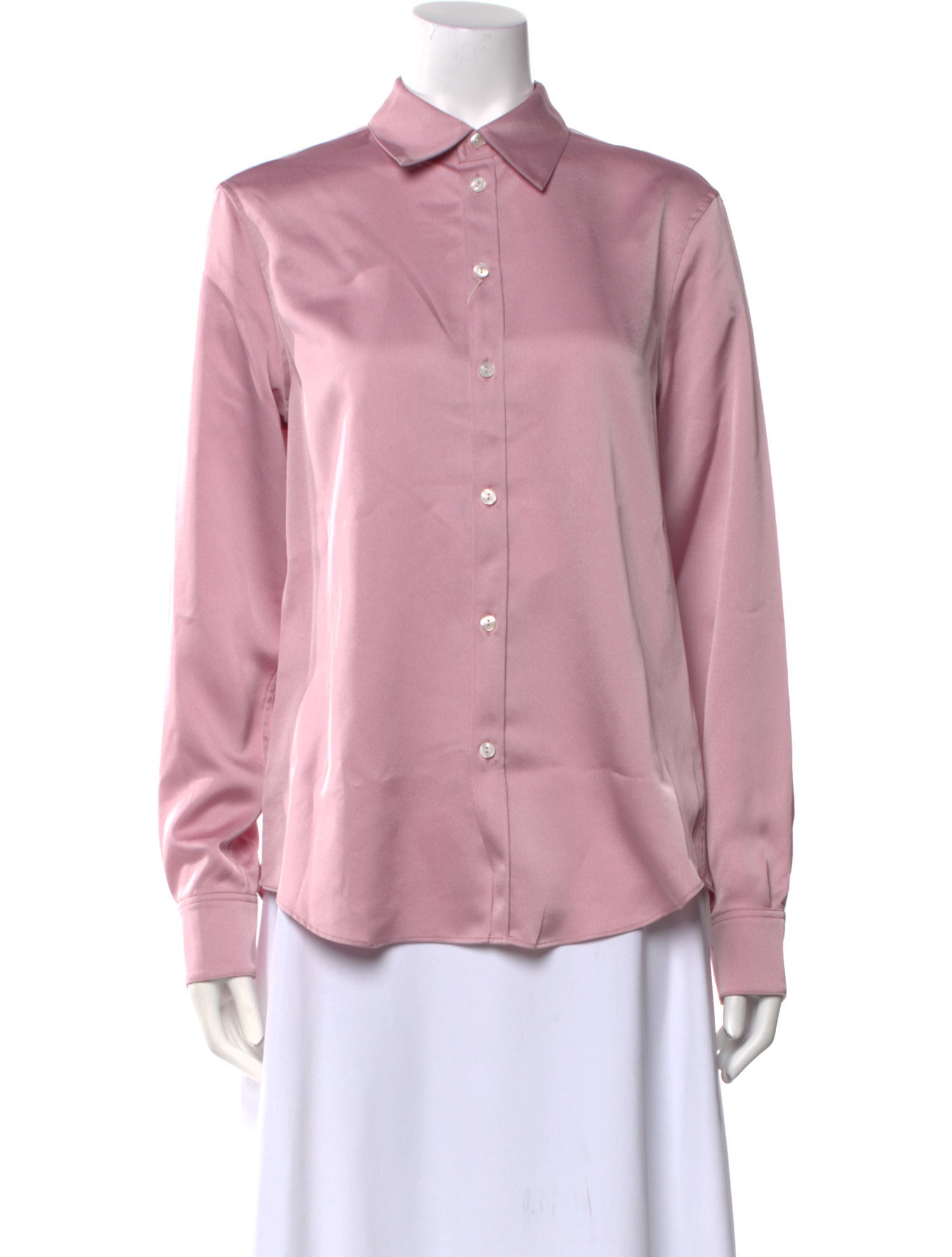 Halston Satin Long Sleeve Button-Up Top