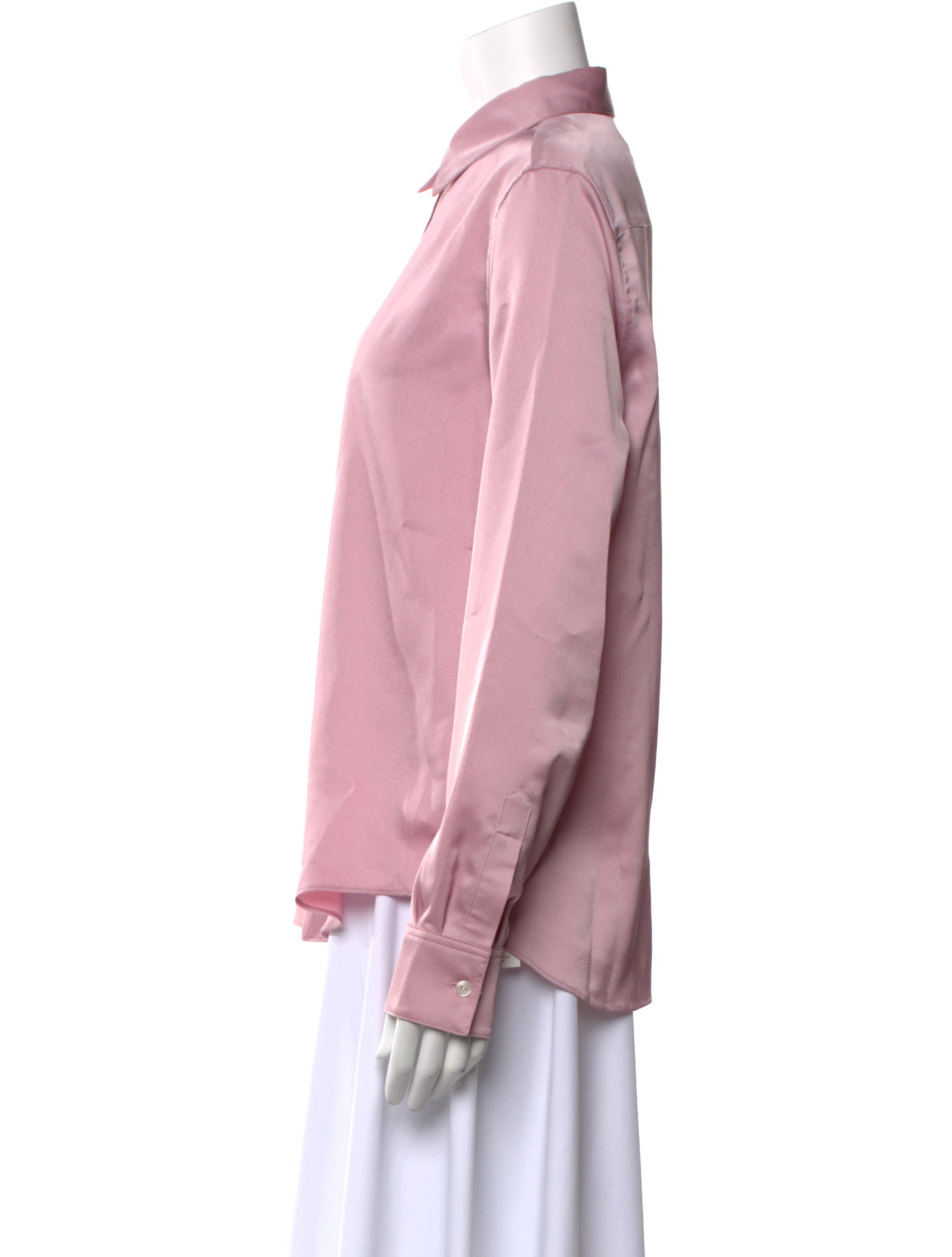 Halston Satin Long Sleeve Button-Up Top