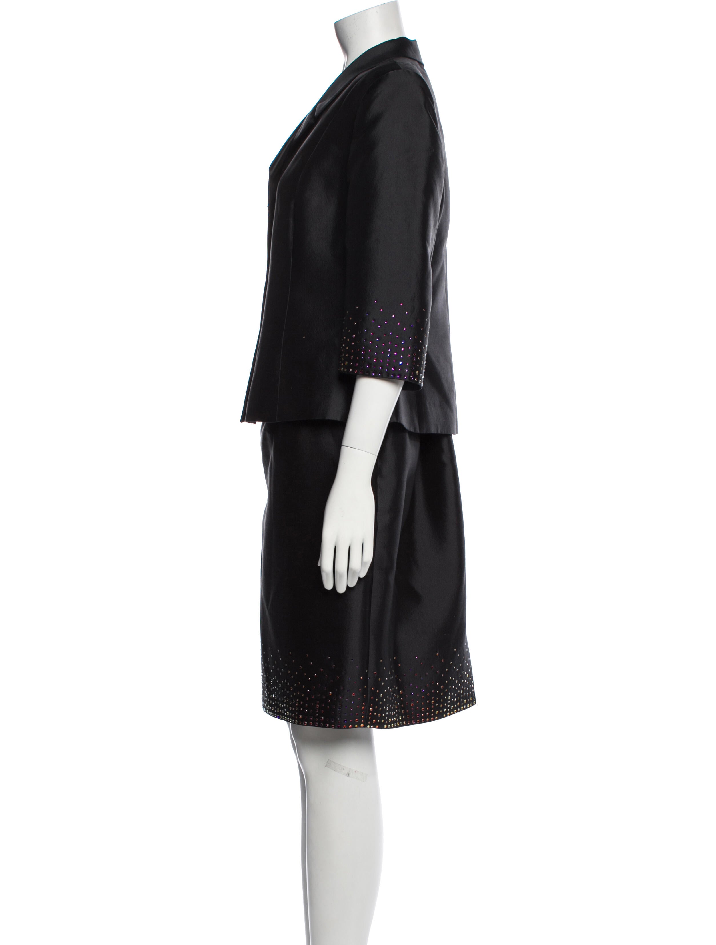 Halston Wool Mesh Accents Skirt Suit