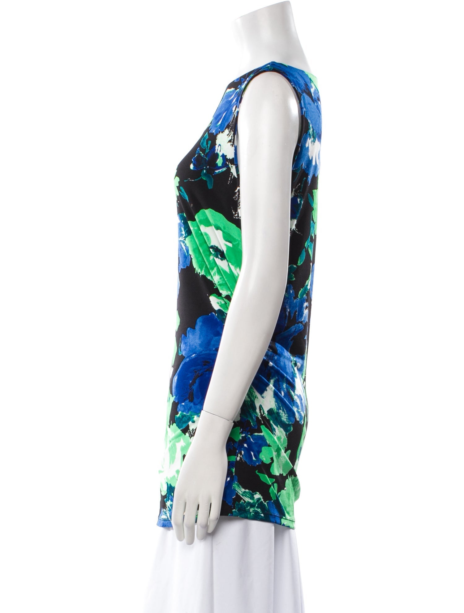 Halston Floral Print Bateau Neckline Tunic