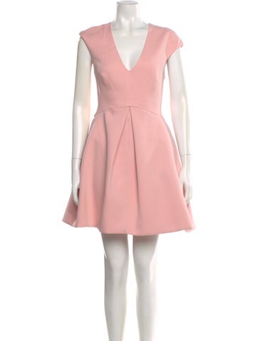 Pre-owned Halston V-neck Mini Dress In Pink