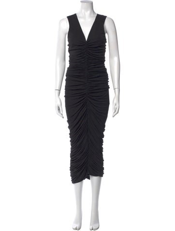 Pre-owned Halston V-neck Long Dress In Black