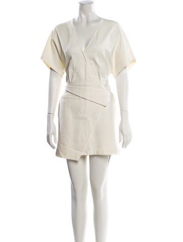 Pre-owned Halston V-neck Mini Dress In White