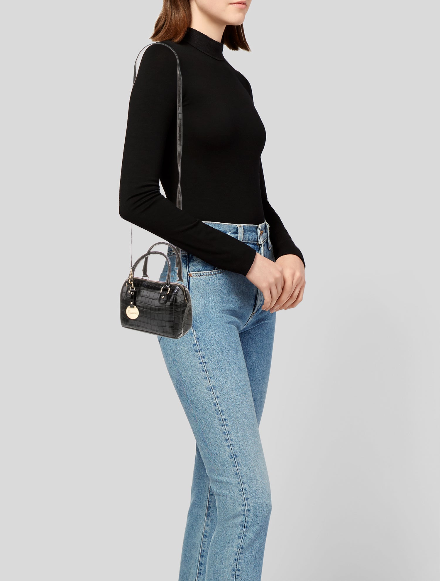 Harrods of London Embossed Leather Shoulder Bag