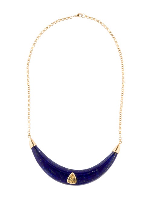 Haute Victoire 18K Citrine & Lapis Lazuli Crescent Moon Necklace
