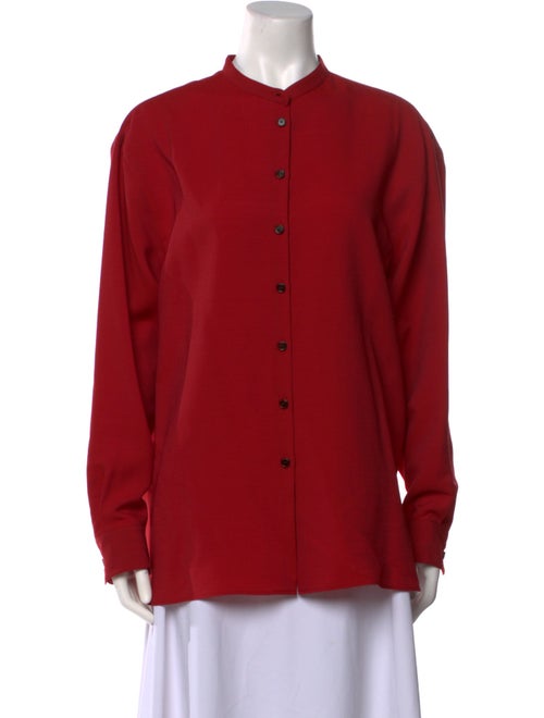 Veronica de Piante Wool Mock Neck Button-Up Top