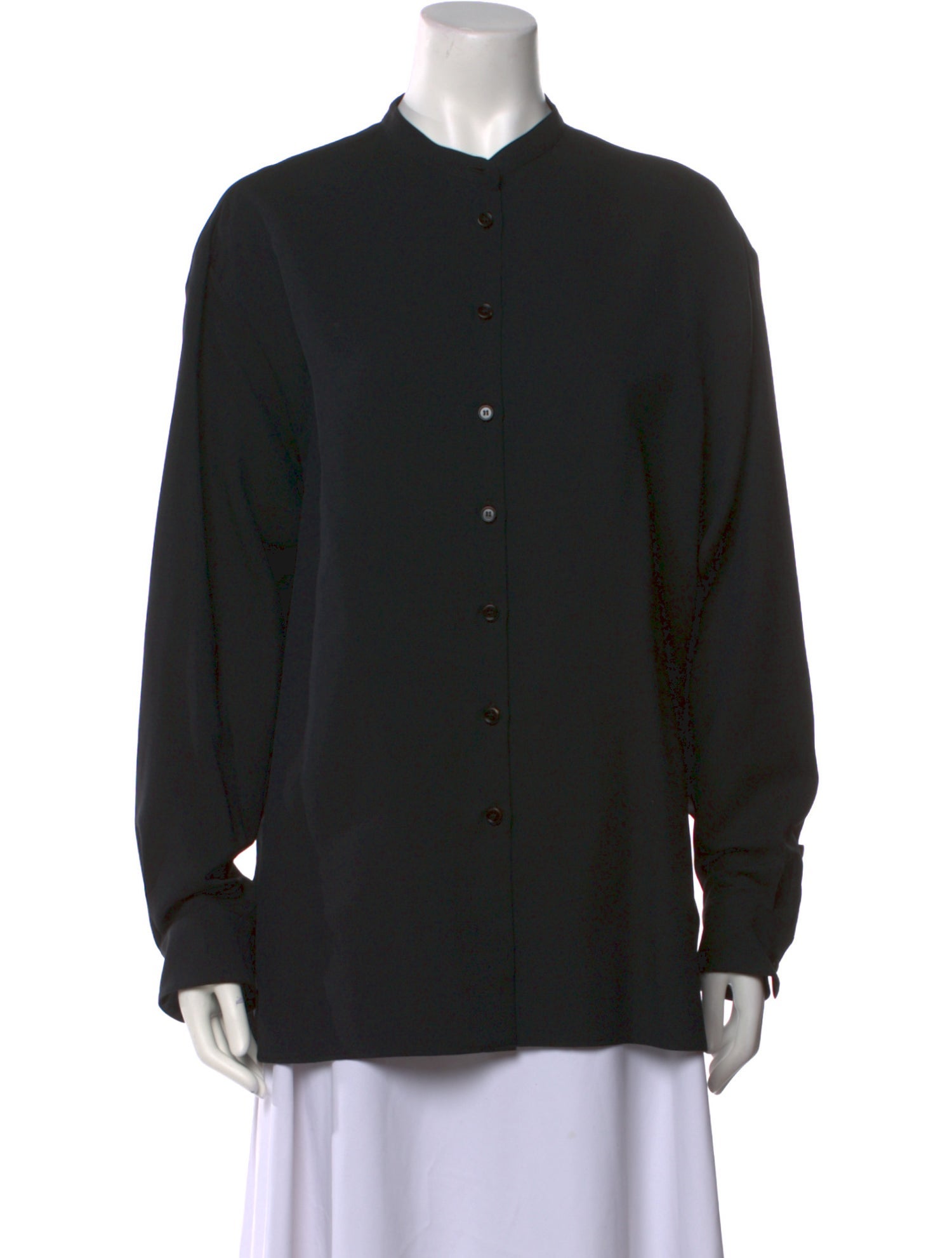 Veronica de Piante Wool Mock Neck Button-Up Top