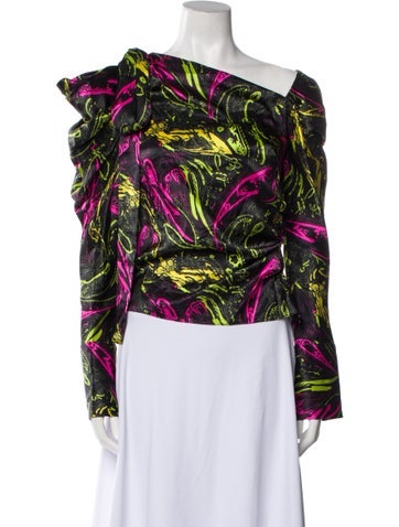 Hellessy Tops Printed One-Shoulder Blouse M