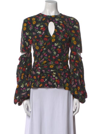 Hellessy Floral Print Crew Neck Blouse