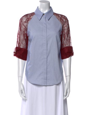 Hellessy Lace Pattern Three-Quarter Sleeve Button-Up Top