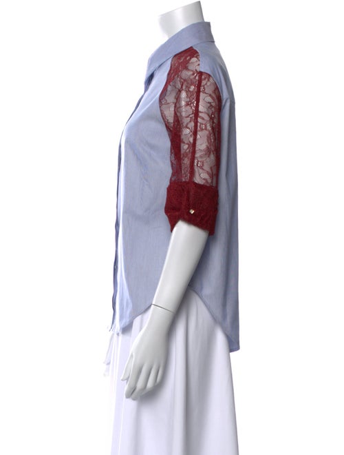 Hellessy Lace Pattern Three-Quarter Sleeve Button-Up Top