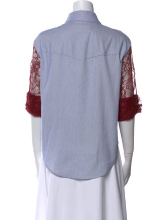 Hellessy Lace Pattern Three-Quarter Sleeve Button-Up Top