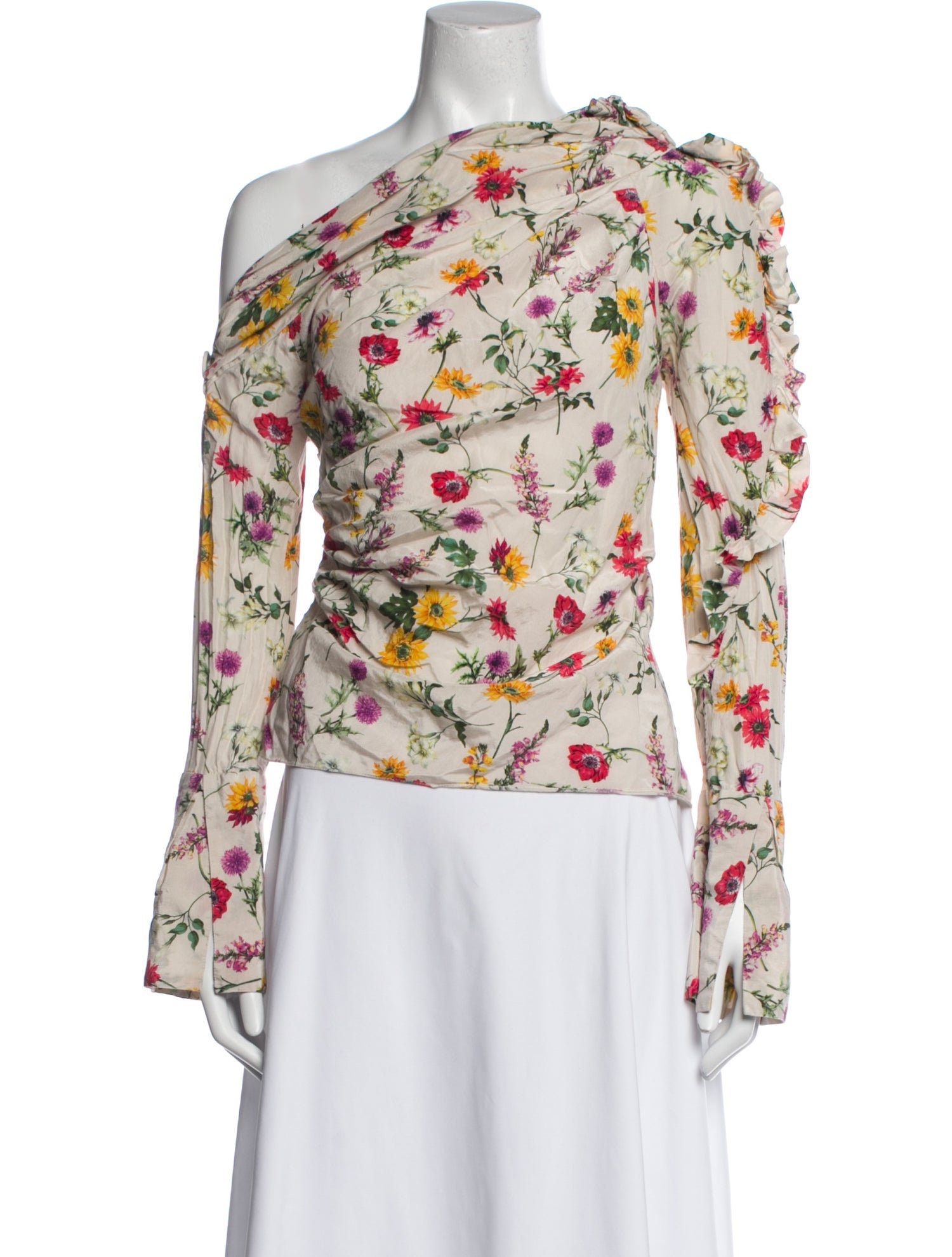 Hellessy Floral Print One-Shoulder Blouse