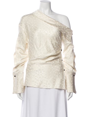 Pre-owned Hellessy Floral Print Asymmetrical Blouse W/ Tags In Neutral