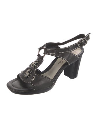Henry Beguelin Leather Crystal Embellishments T-Strap Sandals