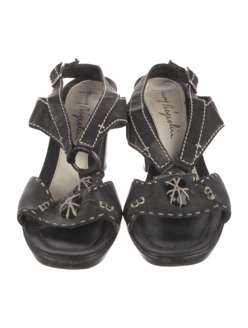 Henry Beguelin Leather Crystal Embellishments T-Strap Sandals