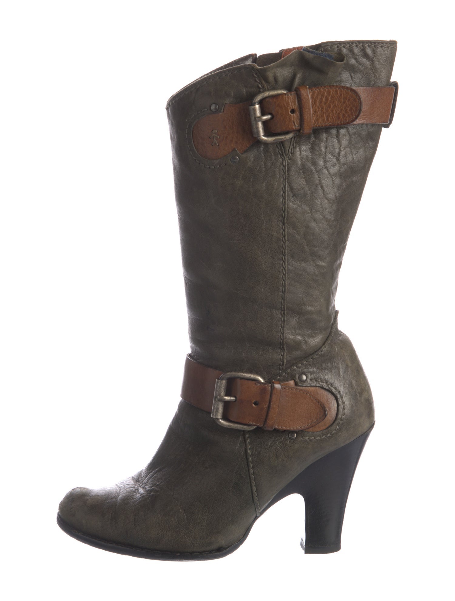 Henry Beguelin Leather Colorblock Pattern Moto Boots