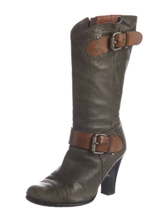 Henry Beguelin Leather Colorblock Pattern Moto Boots