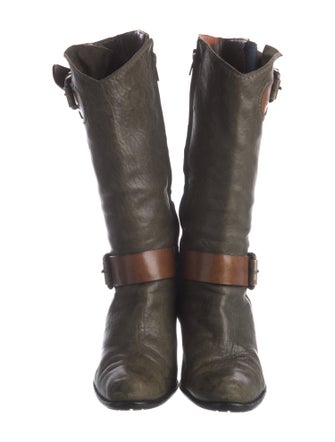 Henry Beguelin Leather Colorblock Pattern Moto Boots