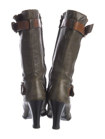 Henry Beguelin Leather Colorblock Pattern Moto Boots