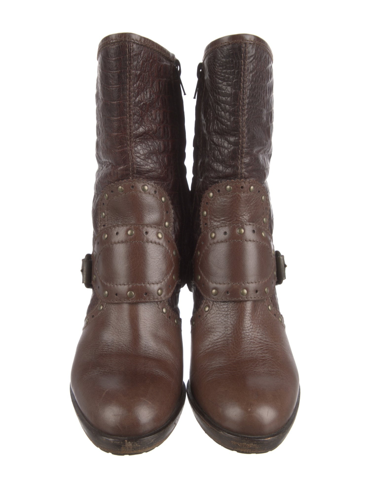 Henry Beguelin Leather Studded Accents Moto Boots
