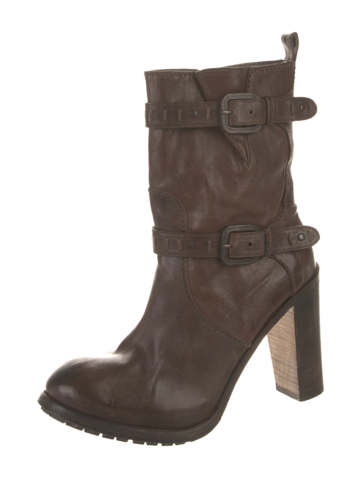 Henry Beguelin Leather Whipstitch Trim Moto Boots