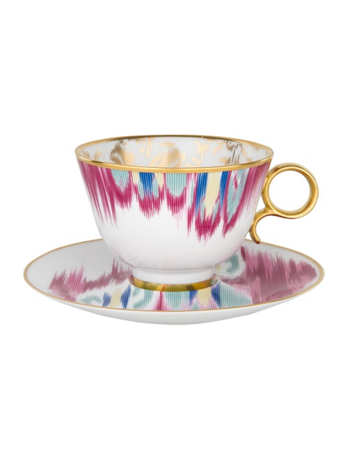 Hermès Set of 10 Voyage En Ikat Teacups & Saucers