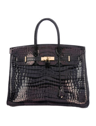 Hermès Black Shiny Porosus Crocodile Birkin 35