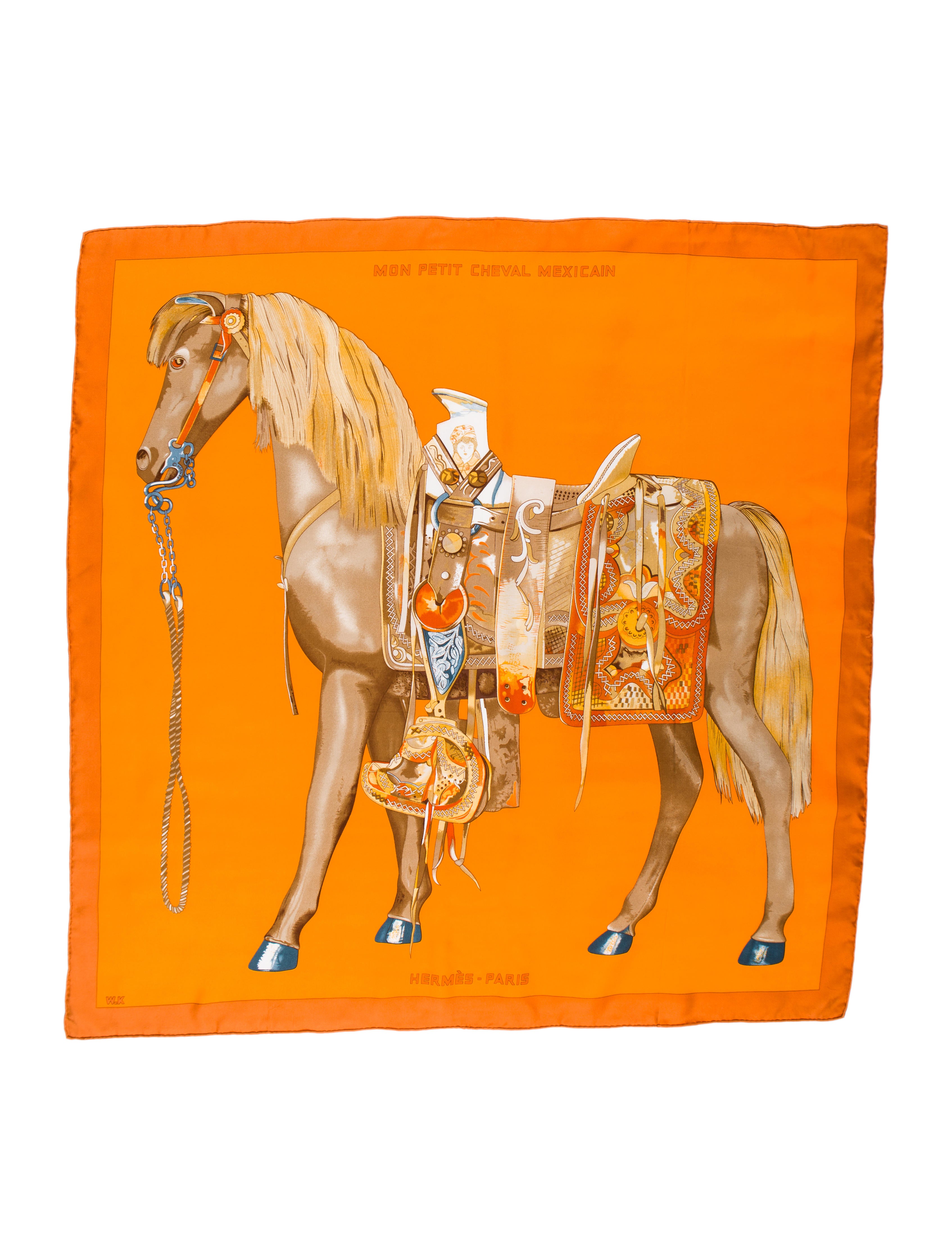 Hermès Mon Petit Cheval Mexicain Silk Scarf - Orange Scarves and
