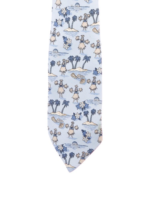 Hermès printed Silk Tie blue
